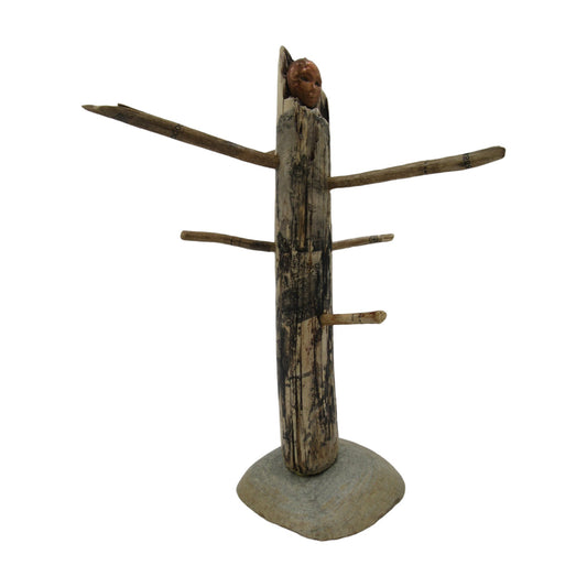 Driftwood & Stone Jewelry Holder - Large Totem Pole style Jewelry Stand from Decoupage Wood, Stone and Unique Electroformed Baby Doll Face