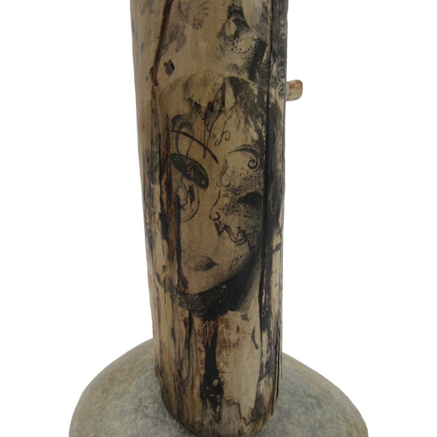 Driftwood & Stone Jewelry Holder - Large Totem Pole style Jewelry Stand from Decoupage Wood, Stone and Unique Electroformed Baby Doll Face