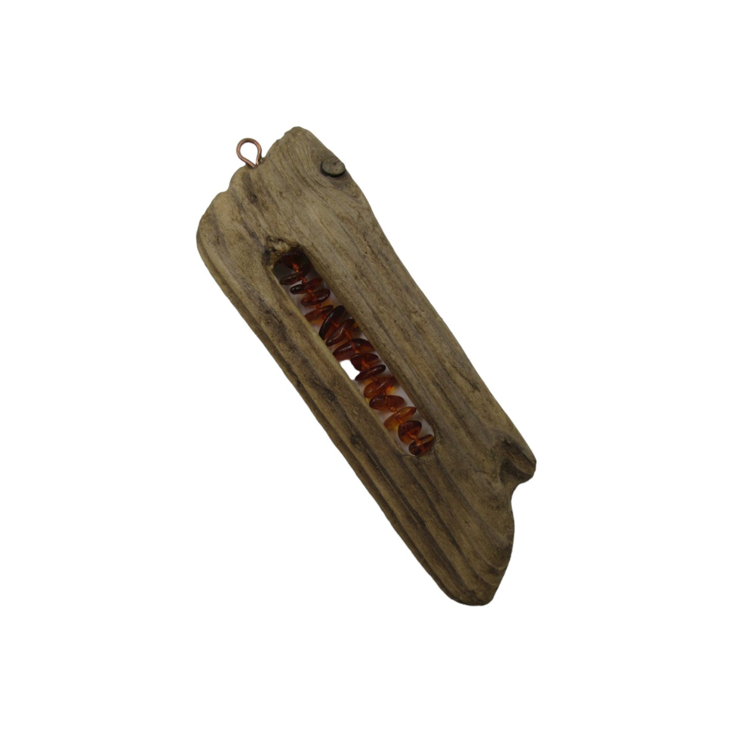 Driftwood & Amber Pendant. 5" Large Wood Pendant made from Driftwood Piece and Baltic Amber