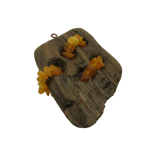 Driftwood & Amber Pendant - 3" Large Pendant made from Wood and Baltic Amber