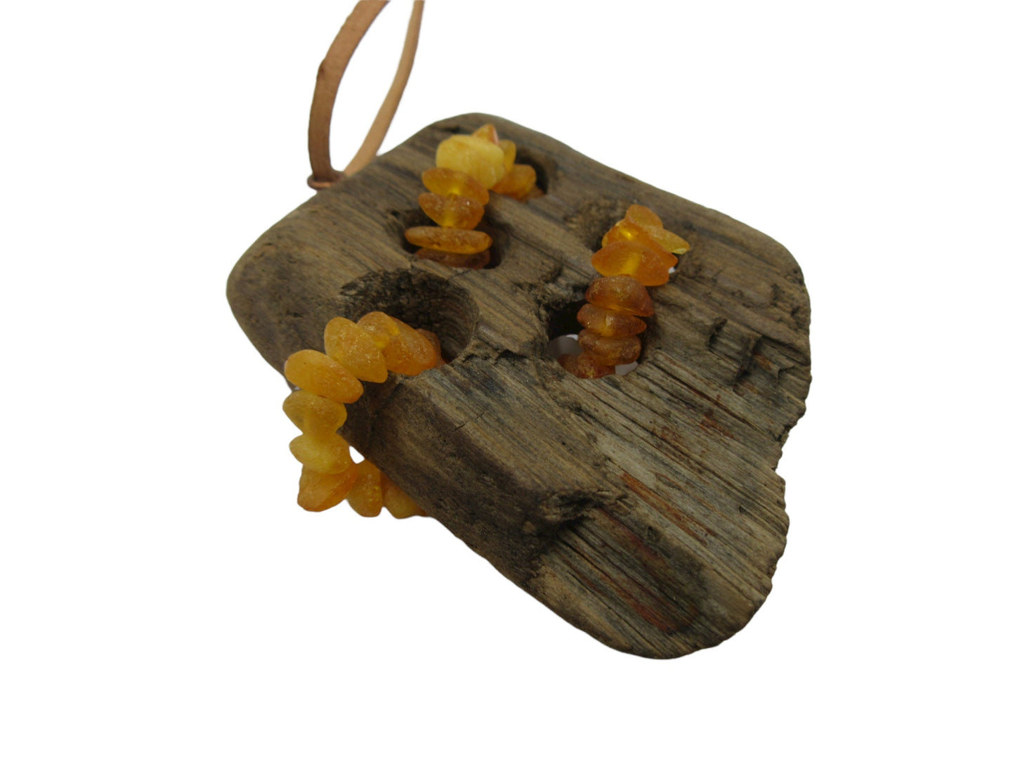 Driftwood & Amber Pendant - 3" Large Pendant made from Wood and Baltic Amber