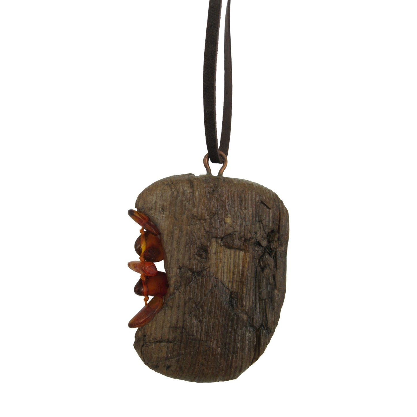 Driftwood & Amber Pendant - 2.5" Large Pendant made from Wood and Baltic Amber