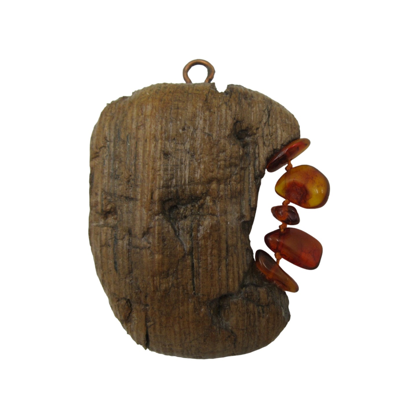 Driftwood & Amber Pendant - 2.5" Large Pendant made from Wood and Baltic Amber