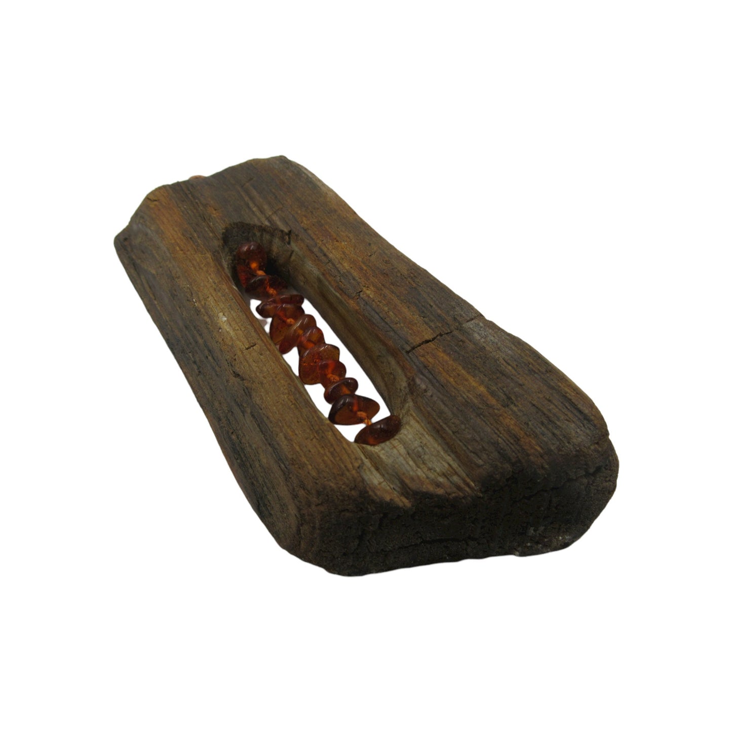 Driftwood & Amber Pendant - 4" (10cm)  Large Pendant made from Wood and Baltic Amber