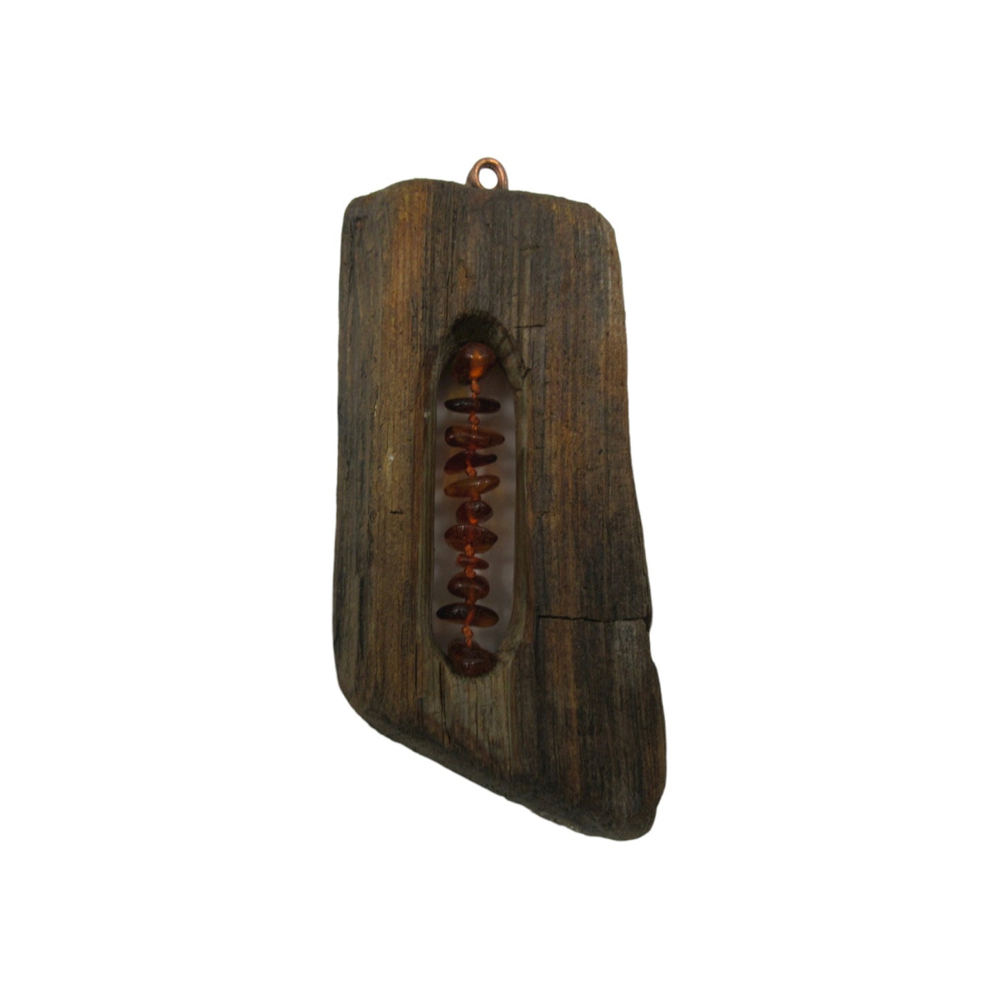 Driftwood & Amber Pendant - 4" (10cm)  Large Pendant made from Wood and Baltic Amber