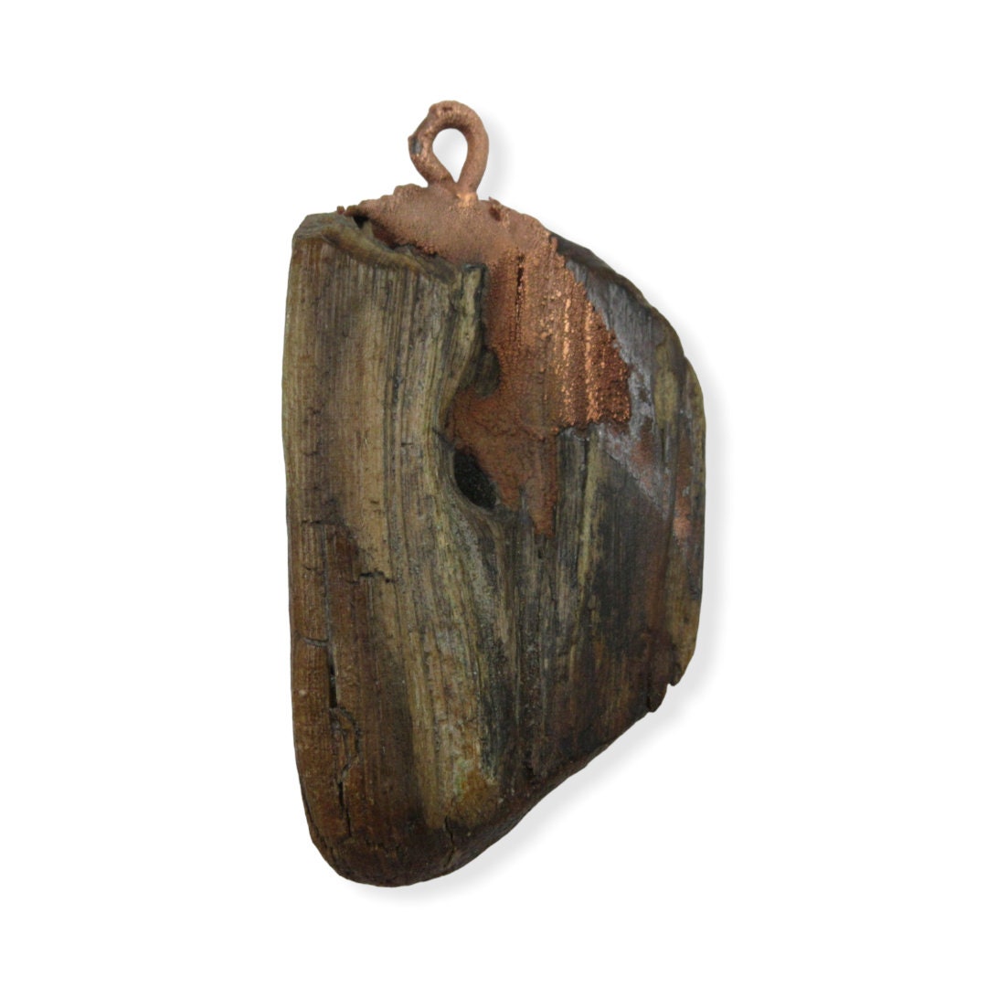 Unique Electroformed Driftwood Pendant necklace - 2" Large. Electroformed medallion from Wood & Copper.