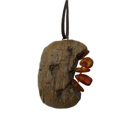 Driftwood & Amber Pendant - 2.5" Large Pendant made from Wood and Baltic Amber