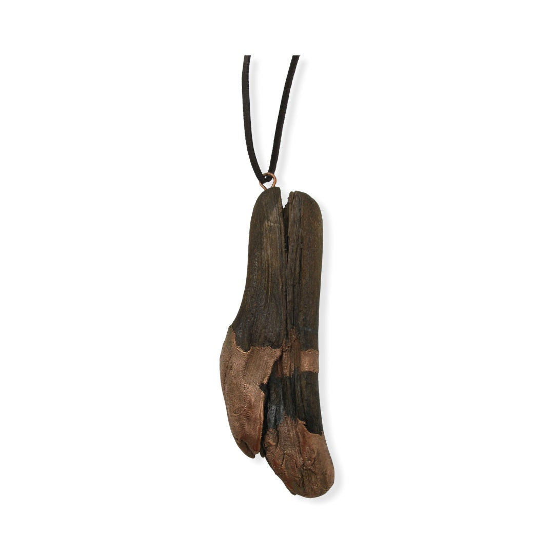 Large (5inch) Electroformed Driftwood Pendant necklace. Unique & Wild Medallion Jewlery from Electroformed Wood and Copper