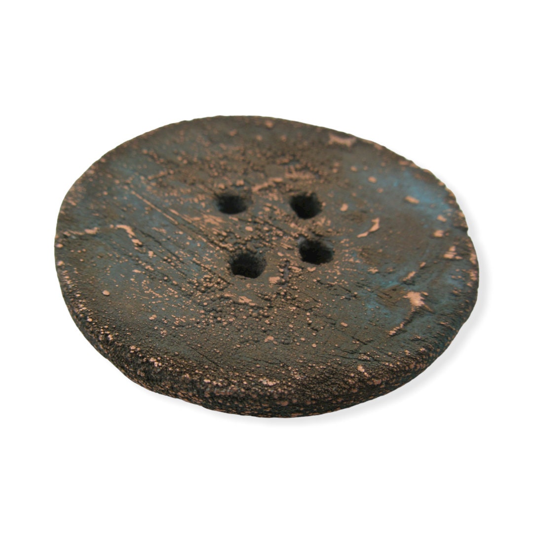 2" (50mm) Large Oxidized Copper Electroformed Pendant Button. Electroformed Pendant Necklace from Oversized Button for Sewing & Crafts