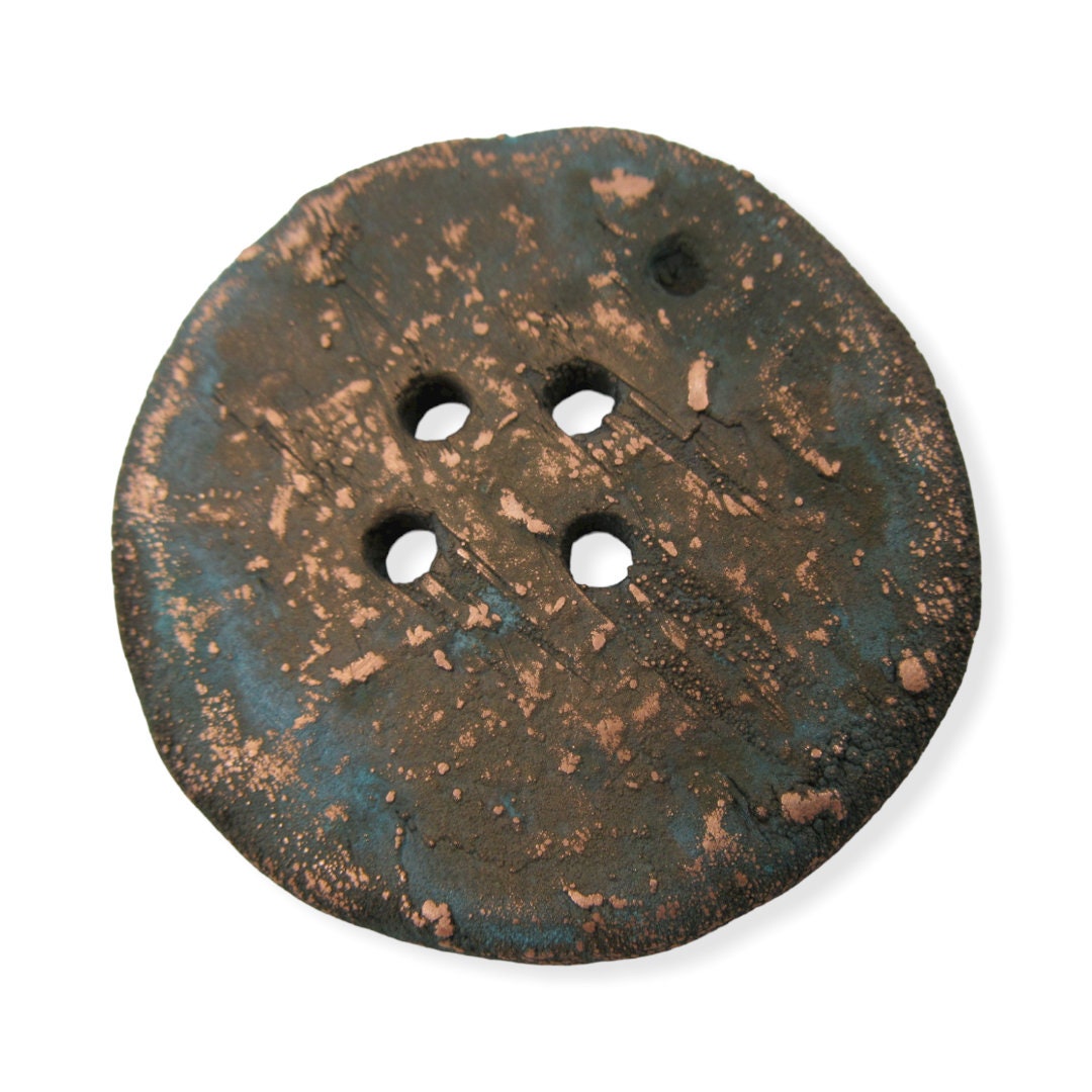 2" (50mm) Large Oxidized Copper Electroformed Pendant Button. Electroformed Pendant Necklace from Oversized Button for Sewing & Crafts