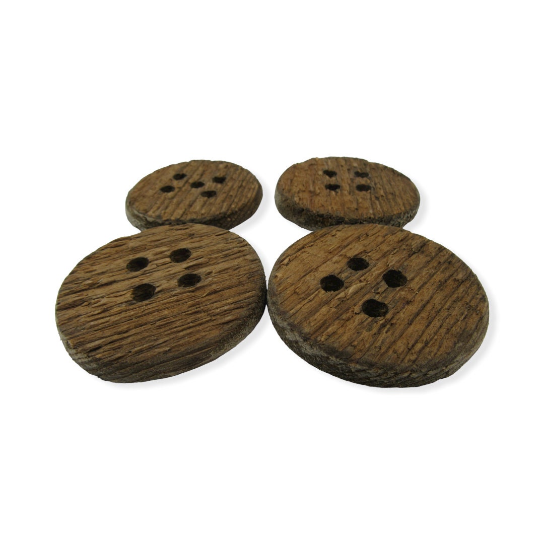 Wooden Buttons Set of 3: Brown Wooden Stitch Buttons ~ Large